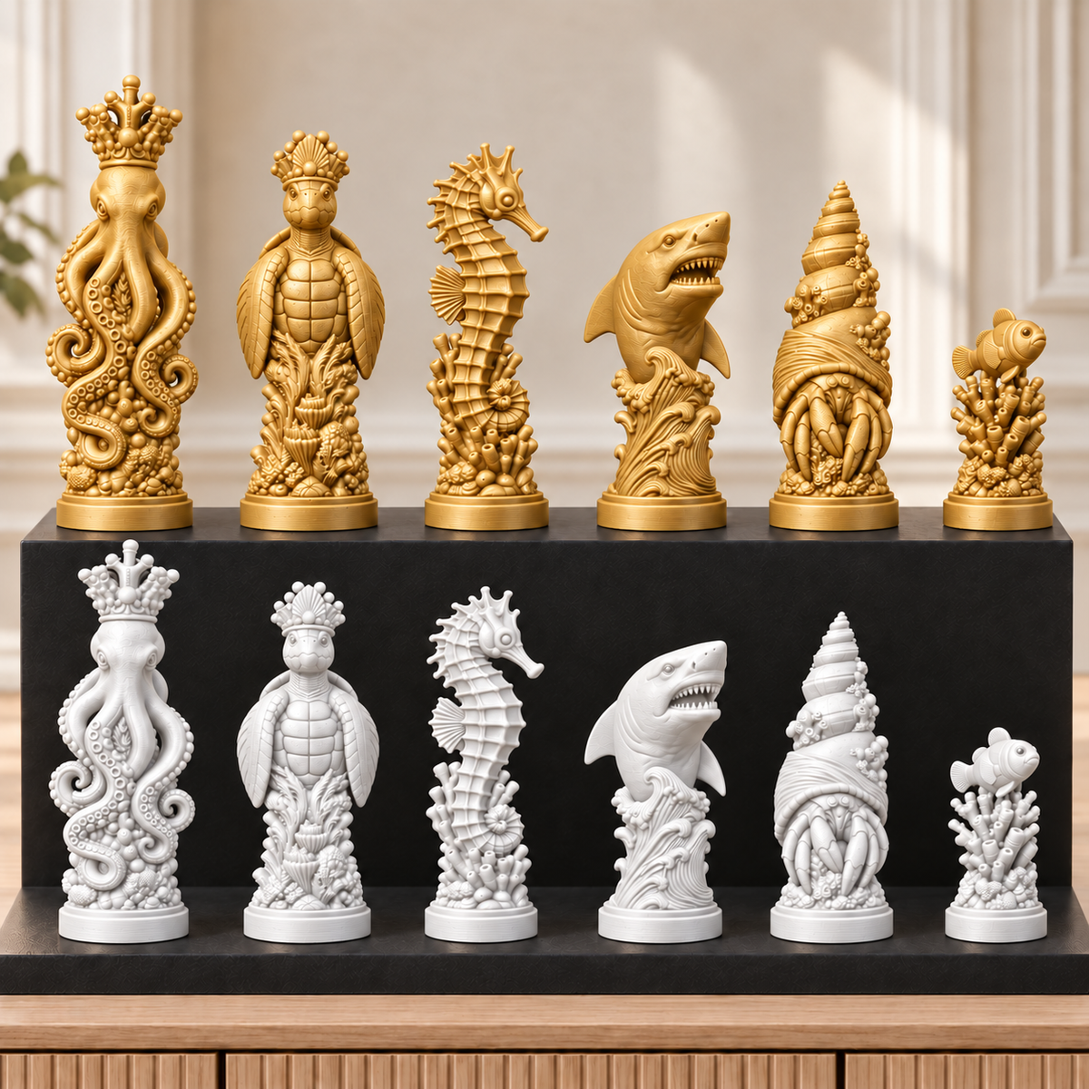 Meerestiere – thematisches Schachfigurenset mit 32 Figuren – Ansicht 6