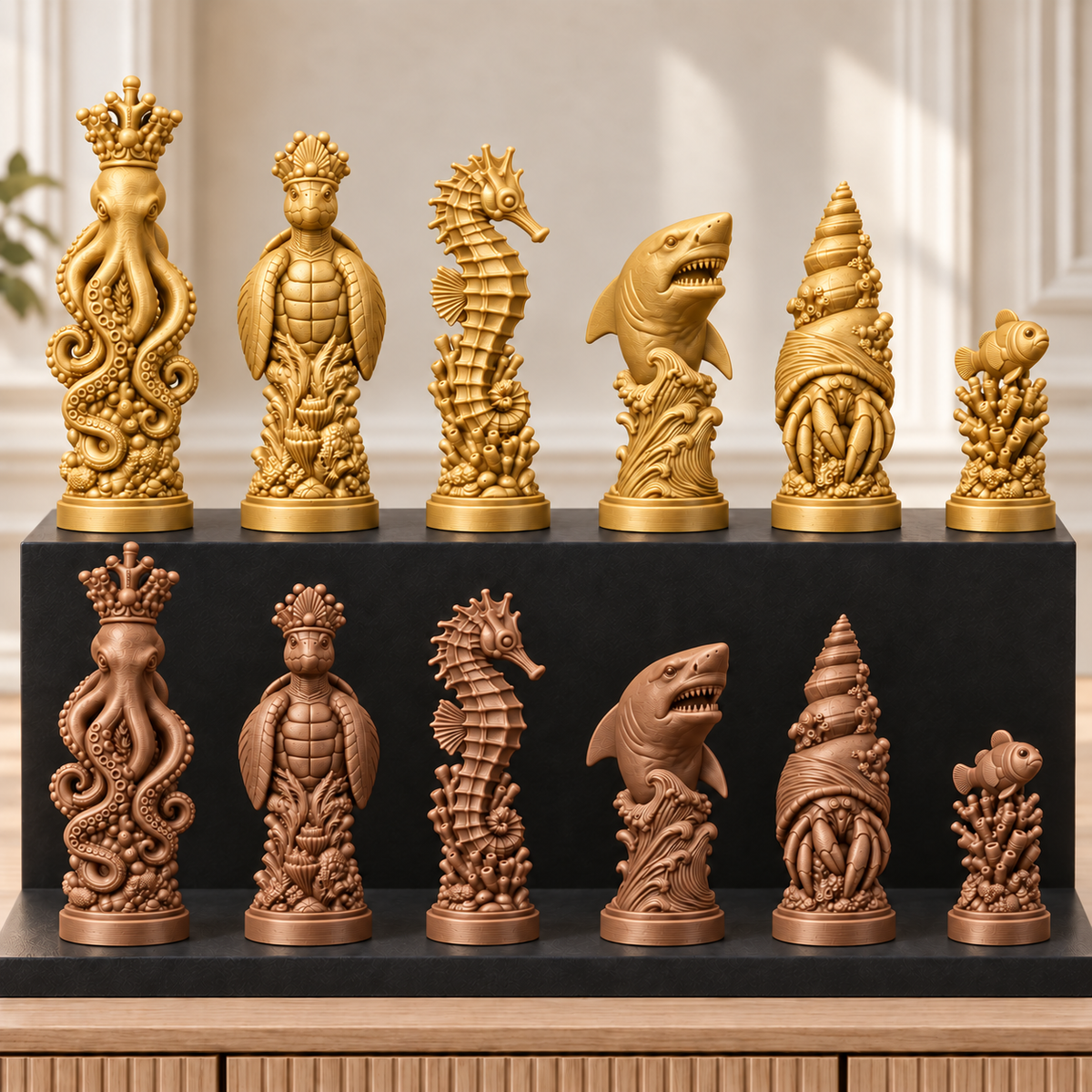 Meerestiere – thematisches Schachfigurenset mit 32 Figuren – Ansicht 7