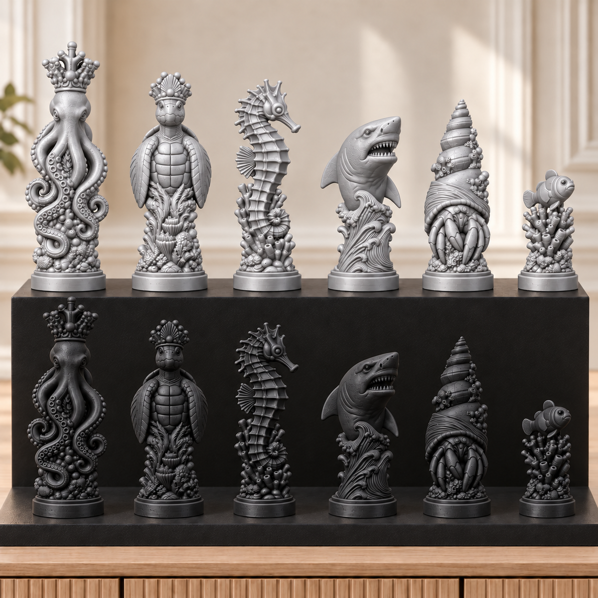 Meerestiere – thematisches Schachfigurenset mit 32 Figuren – Ansicht 8