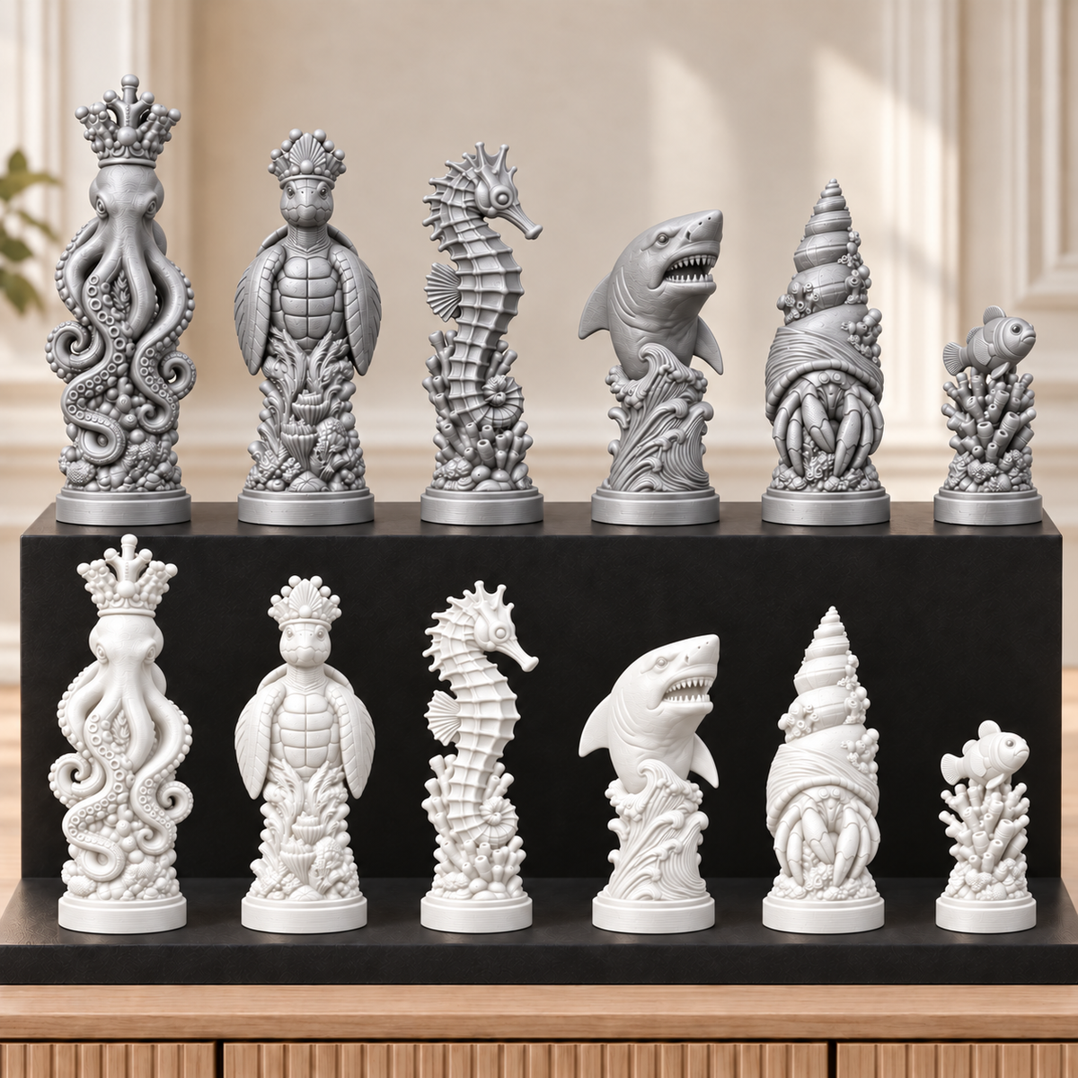 Meerestiere – thematisches Schachfigurenset mit 32 Figuren – Ansicht 9