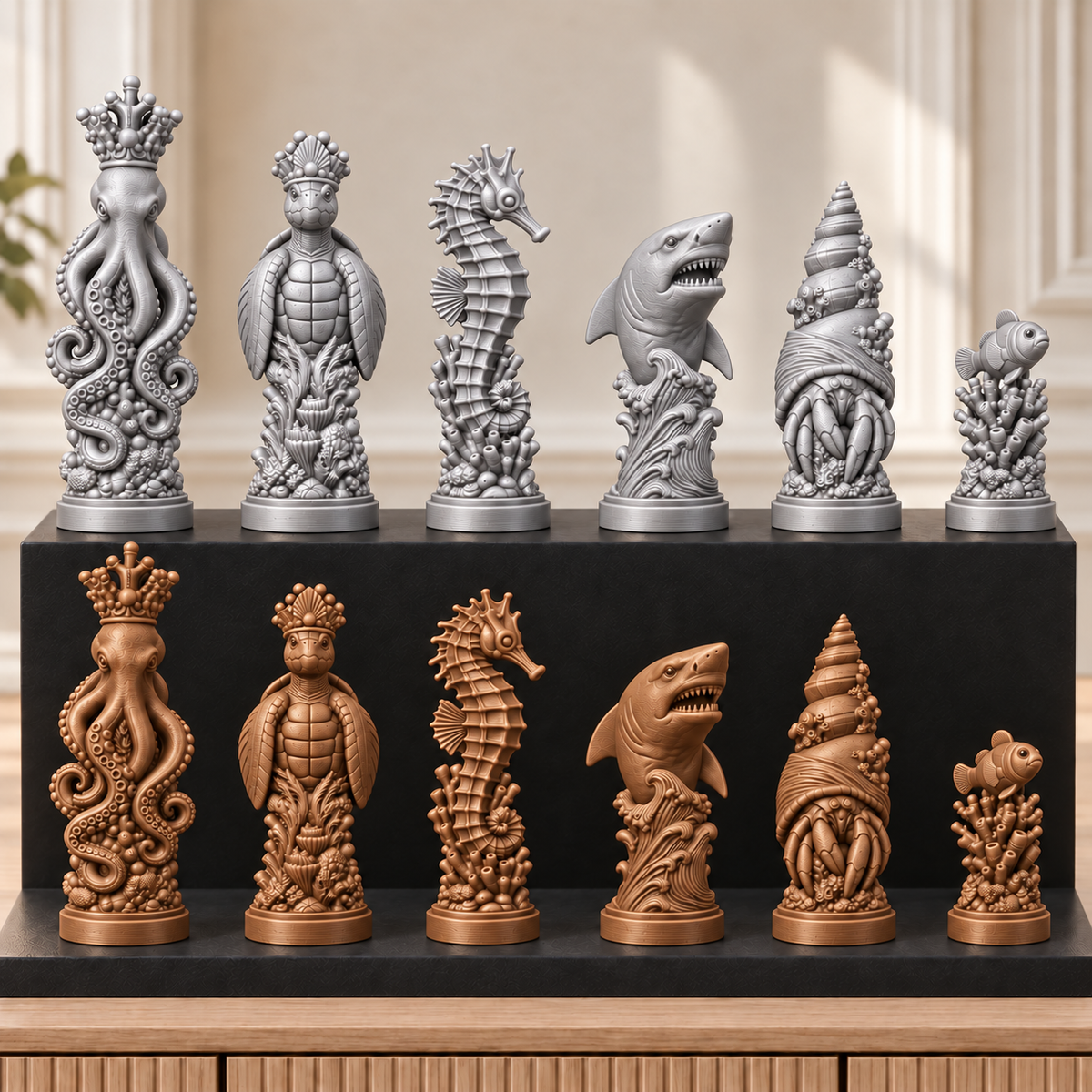 Meerestiere – thematisches Schachfigurenset mit 32 Figuren – Ansicht 10