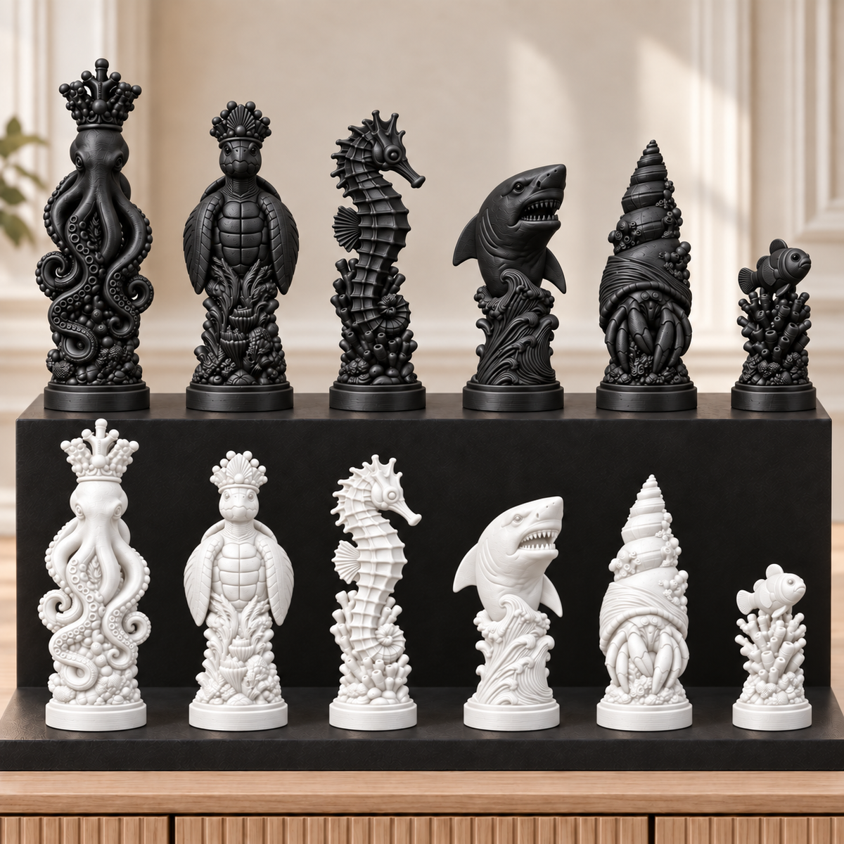 Meerestiere – thematisches Schachfigurenset mit 32 Figuren – Ansicht 11