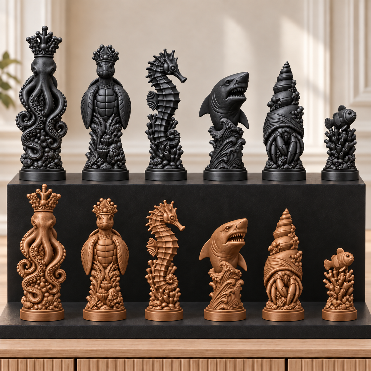 Meerestiere – thematisches Schachfigurenset mit 32 Figuren – Ansicht 12