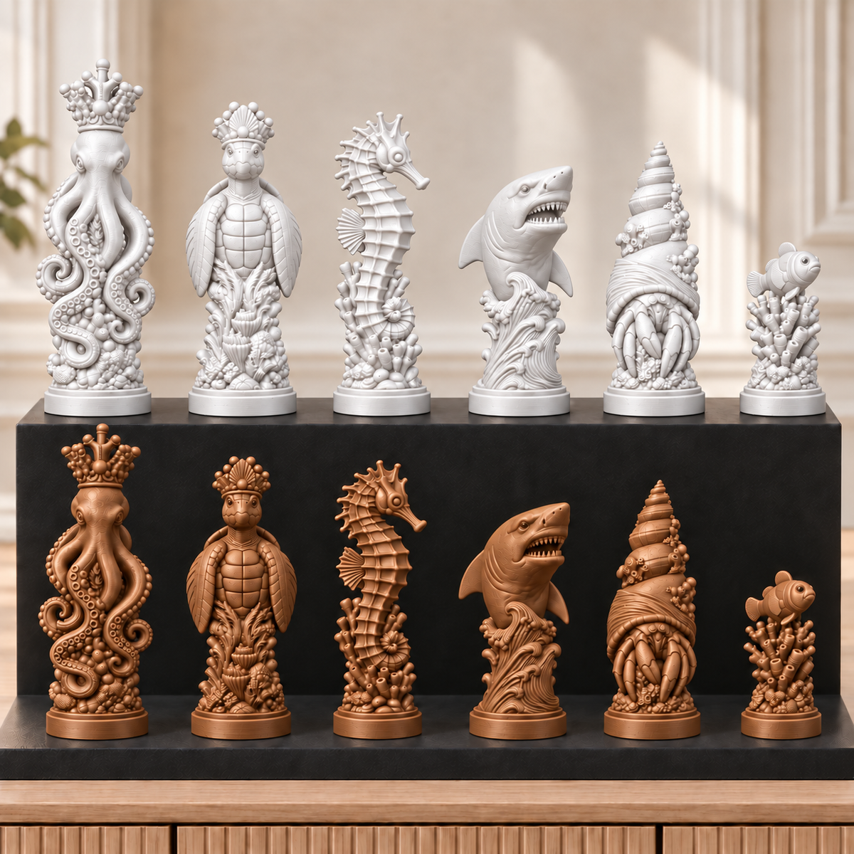 Meerestiere – thematisches Schachfigurenset mit 32 Figuren – Ansicht 13
