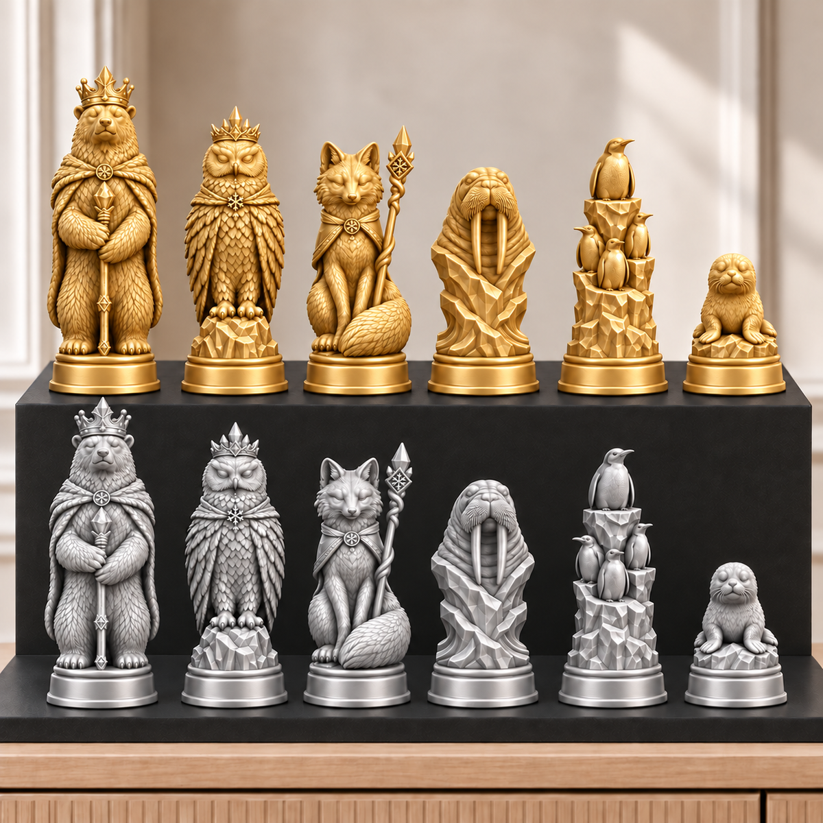 Arktische Tiere – thematisches Schachfigurenset mit 32 Figuren – Ansicht 4