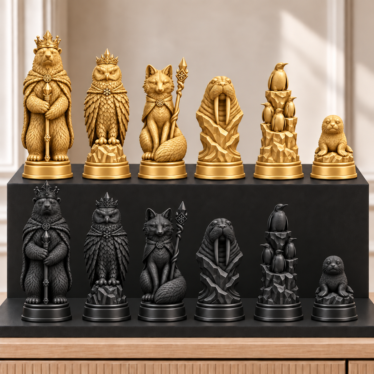 Arktische Tiere – thematisches Schachfigurenset mit 32 Figuren – Ansicht 5