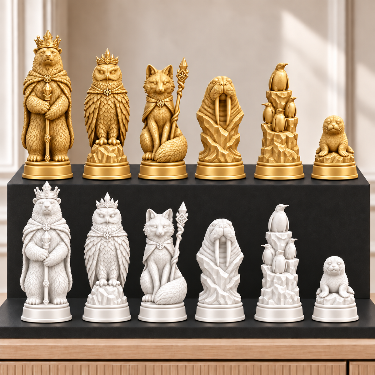 Arktische Tiere – thematisches Schachfigurenset mit 32 Figuren – Ansicht 6