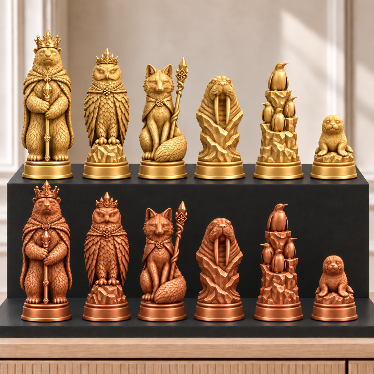 Arktische Tiere – thematisches Schachfigurenset mit 32 Figuren – Ansicht 7