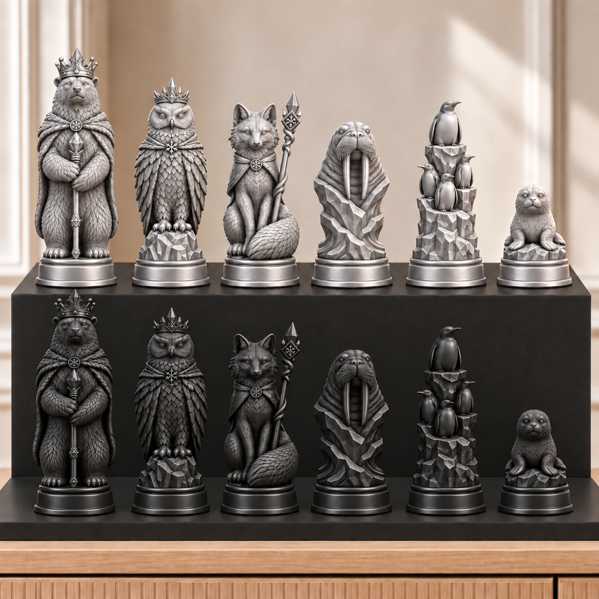 Arktische Tiere – thematisches Schachfigurenset mit 32 Figuren – Ansicht 8