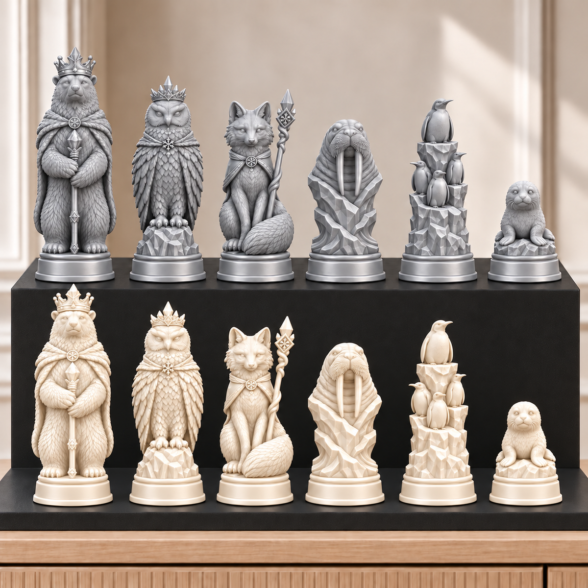 Arktische Tiere – thematisches Schachfigurenset mit 32 Figuren – Ansicht 9