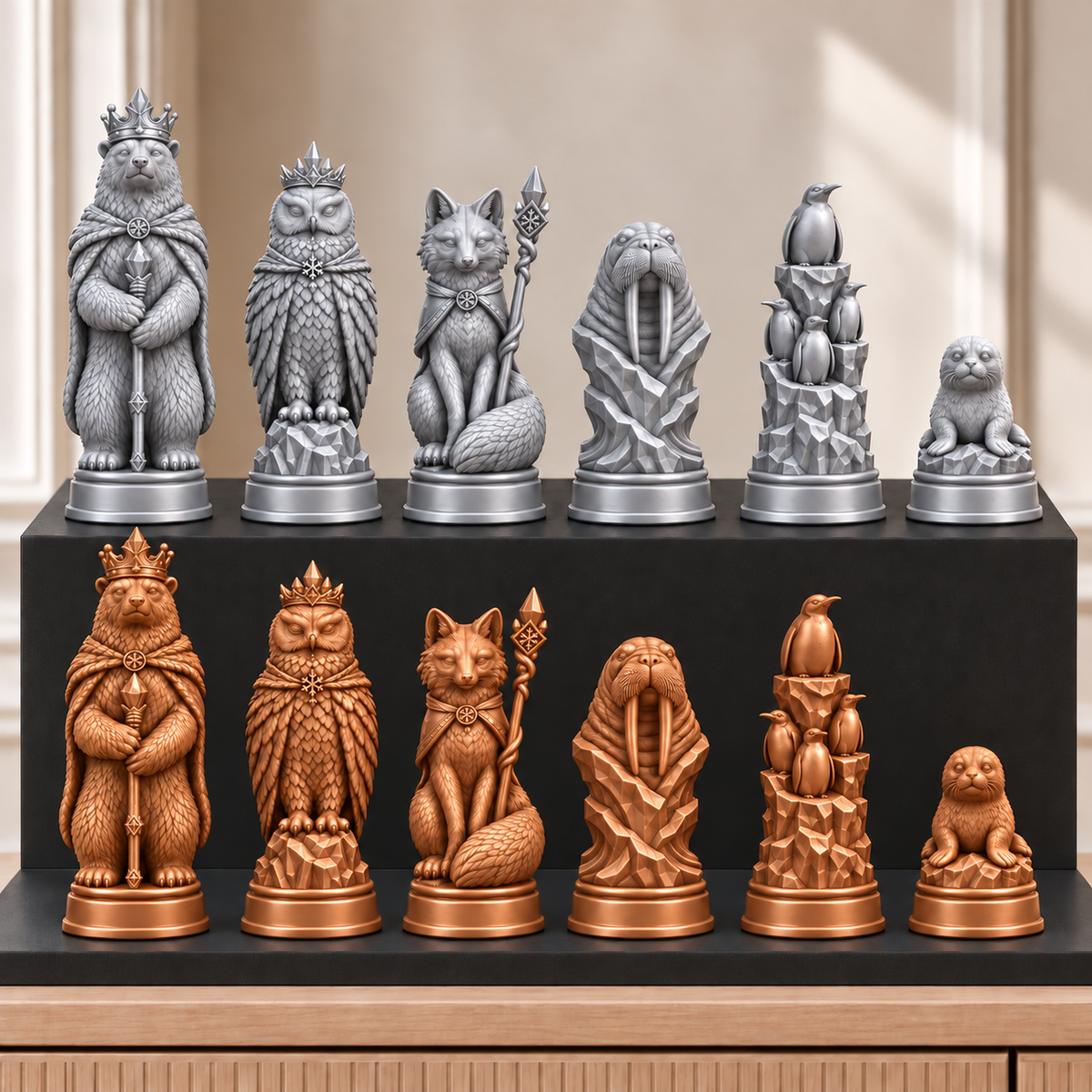 Arktische Tiere – thematisches Schachfigurenset mit 32 Figuren – Ansicht 10
