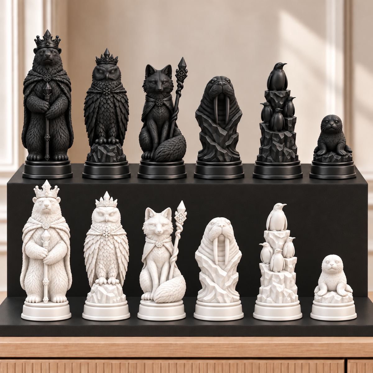 Arktische Tiere – thematisches Schachfigurenset mit 32 Figuren – Ansicht 11