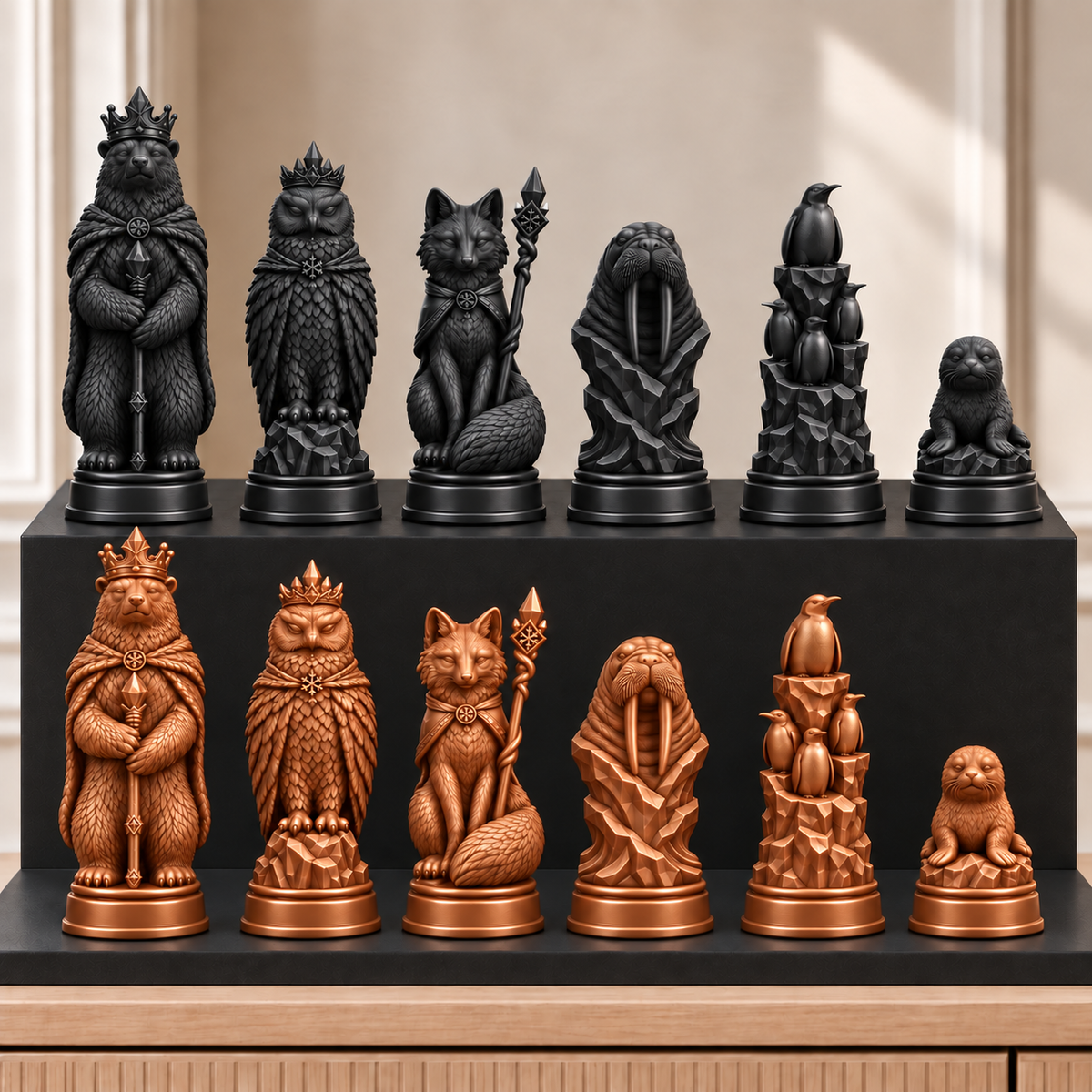 Arktische Tiere – thematisches Schachfigurenset mit 32 Figuren – Ansicht 12