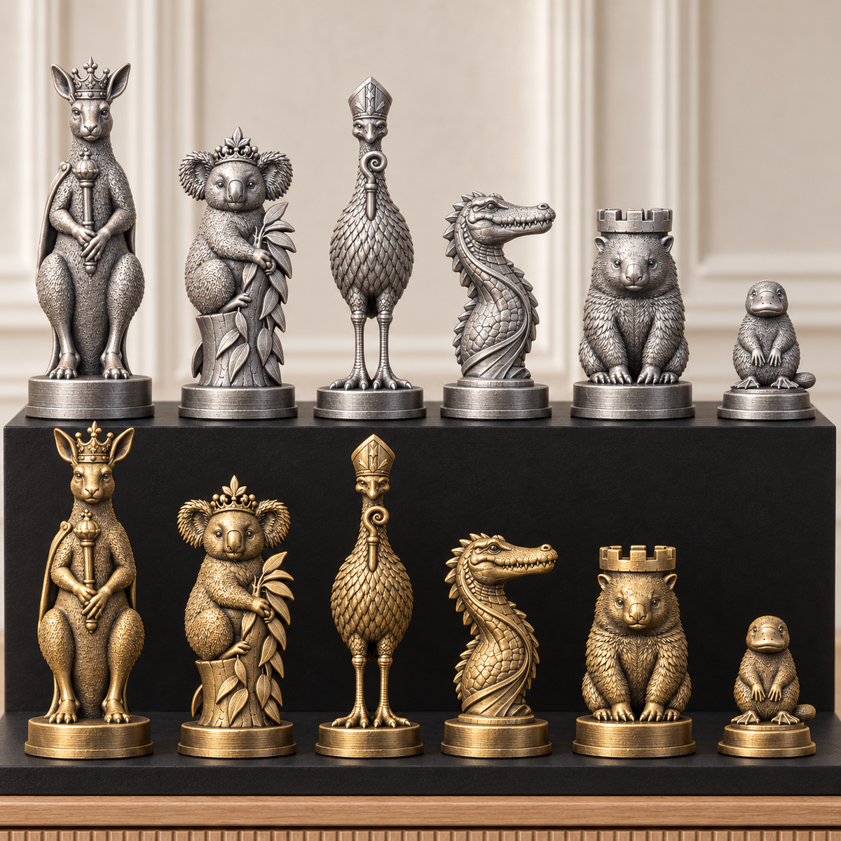 Australische Tiere – thematisches Schachfigurenset mit 32 Figuren – Ansicht 2
