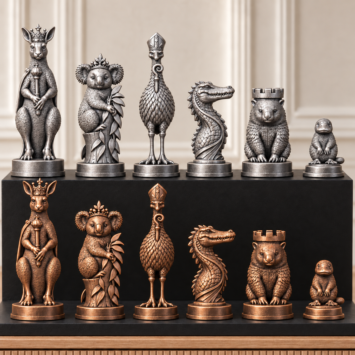 Australische Tiere – thematisches Schachfigurenset mit 32 Figuren – Ansicht 3