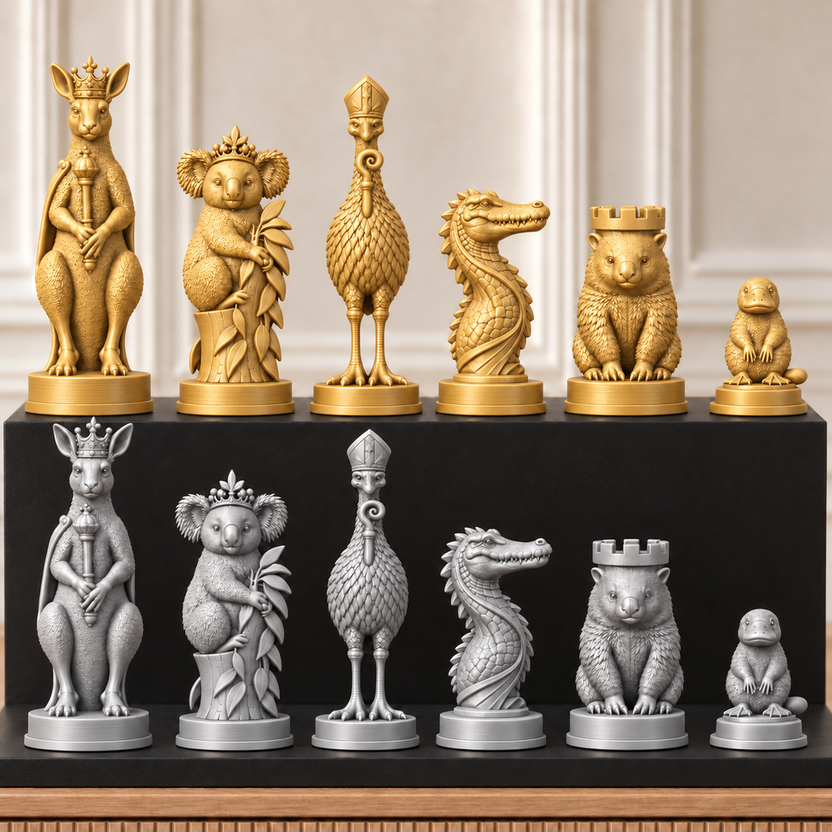 Australische Tiere – thematisches Schachfigurenset mit 32 Figuren – Ansicht 4