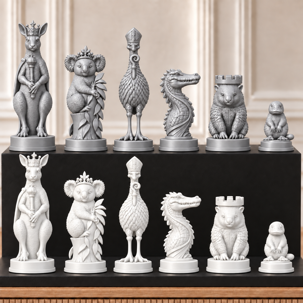 Australische Tiere – thematisches Schachfigurenset mit 32 Figuren – Ansicht 9