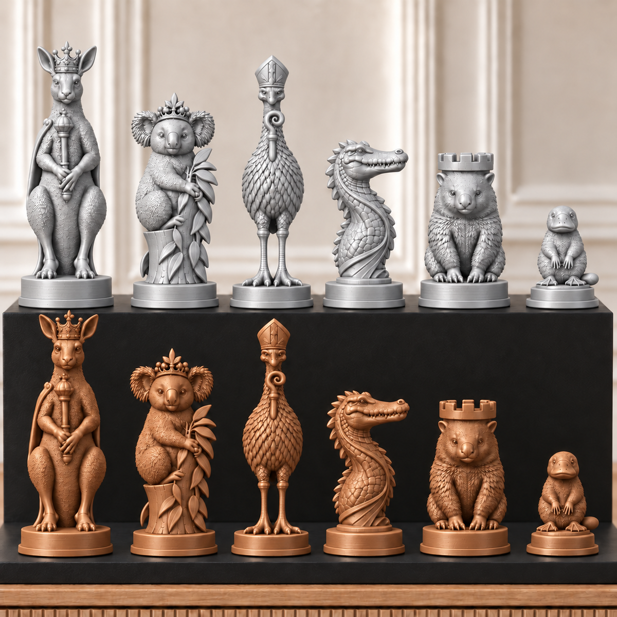 Australische Tiere – thematisches Schachfigurenset mit 32 Figuren – Ansicht 10