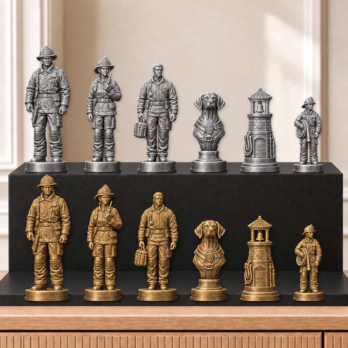 Feuerwehr – thematisches Schachfigurenset mit 32 Figuren – Ansicht 2