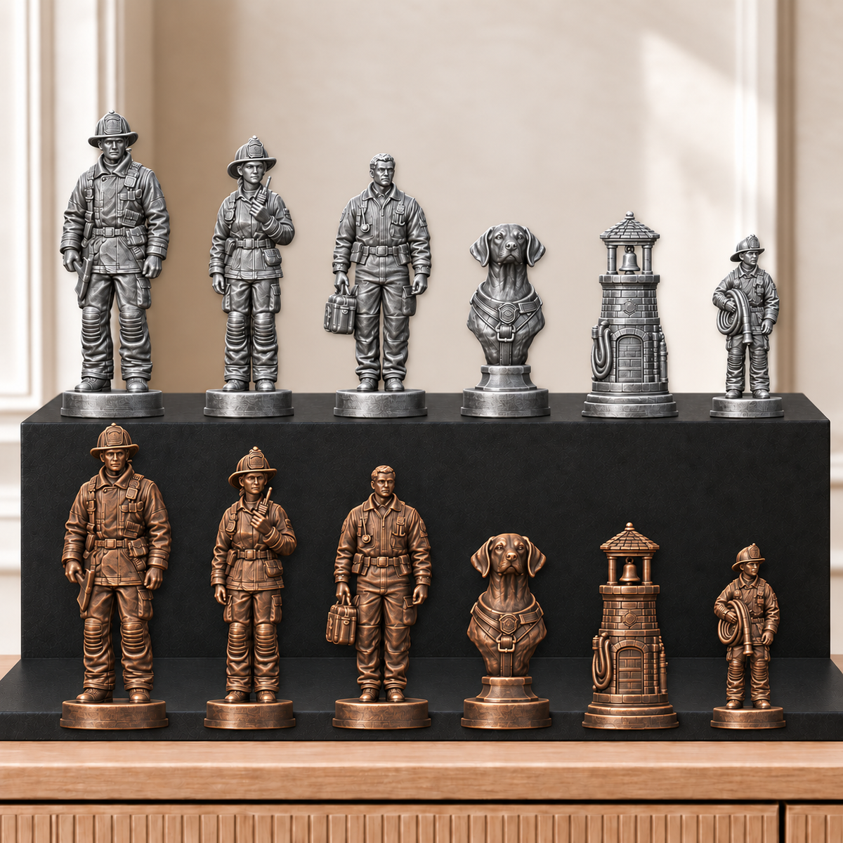 Feuerwehr – thematisches Schachfigurenset mit 32 Figuren – Ansicht 3