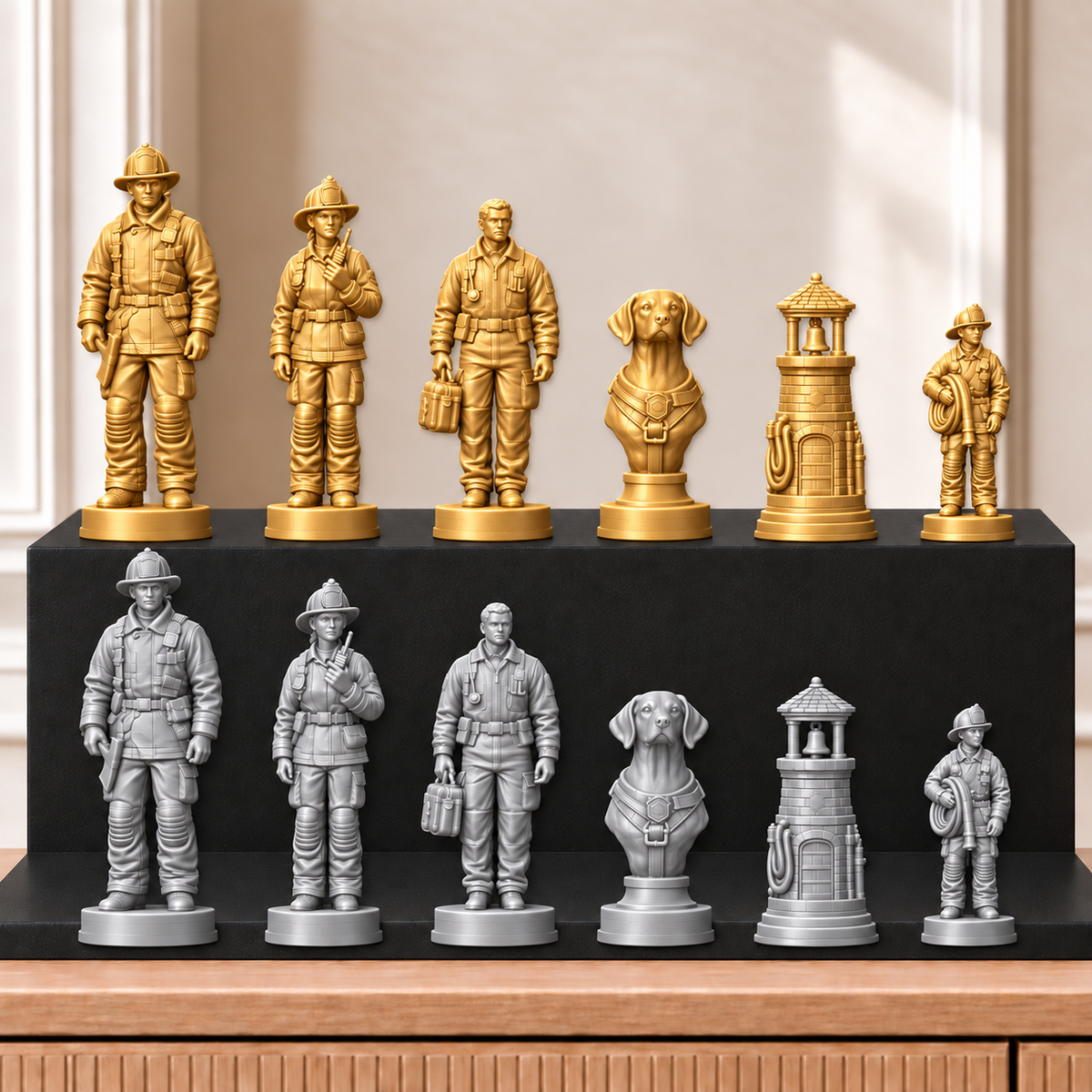 Feuerwehr – thematisches Schachfigurenset mit 32 Figuren – Ansicht 4