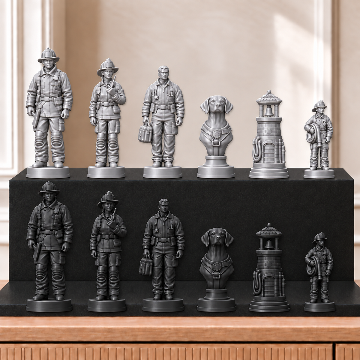 Feuerwehr – thematisches Schachfigurenset mit 32 Figuren – Ansicht 8