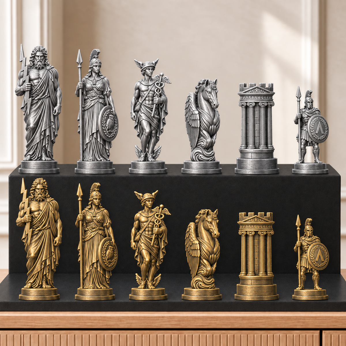Griechische Götter – thematisches Schachfigurenset mit 32 Figuren – Ansicht 2