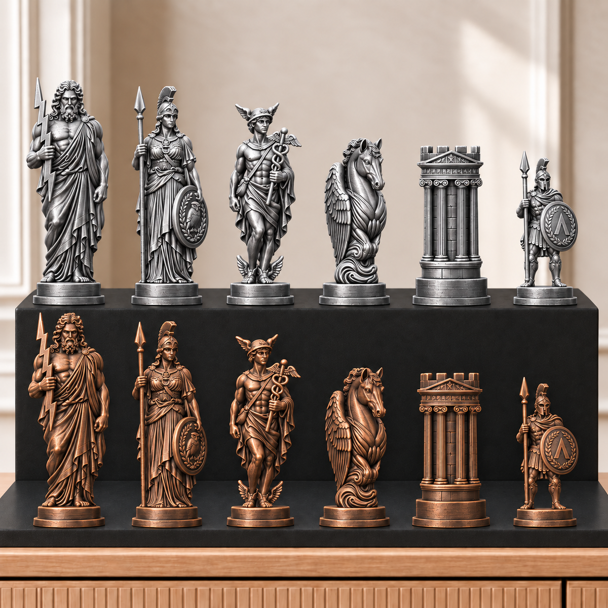 Griechische Götter – thematisches Schachfigurenset mit 32 Figuren – Ansicht 3