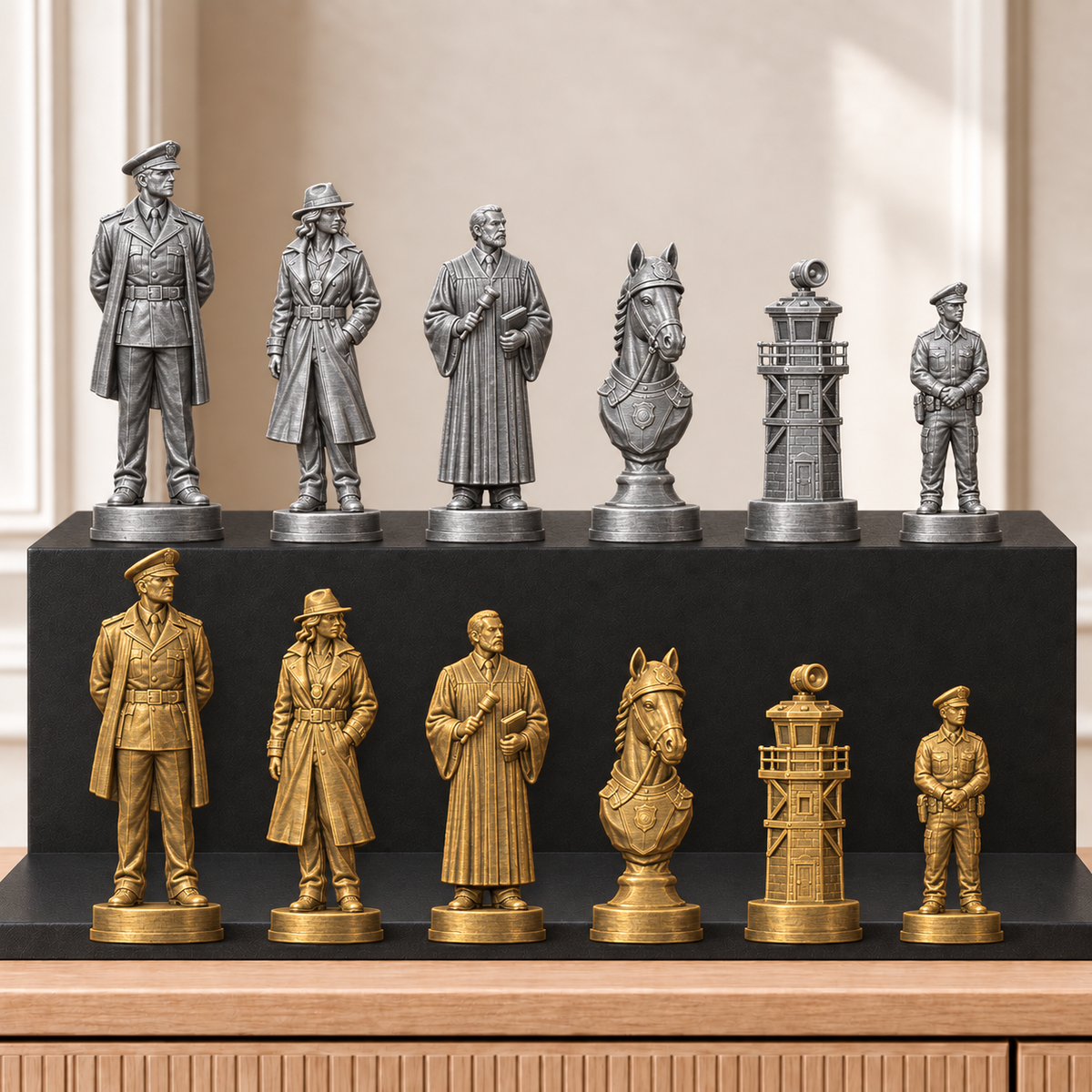 Polizei – thematisches Schachfigurenset mit 32 Figuren – Ansicht 2