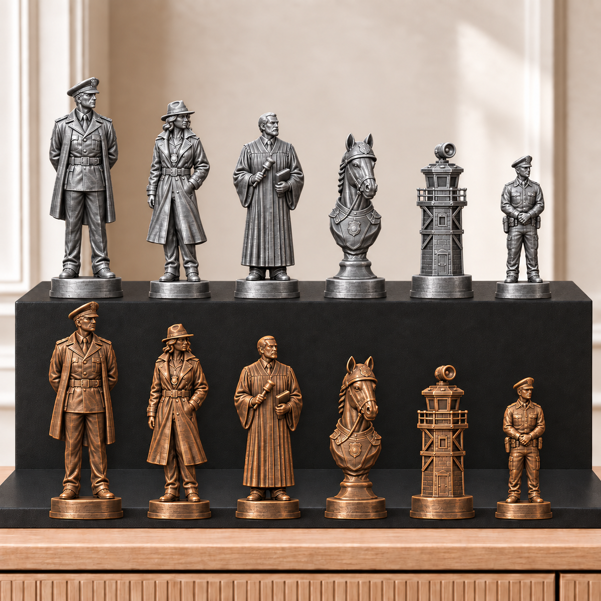 Polizei – thematisches Schachfigurenset mit 32 Figuren – Ansicht 3