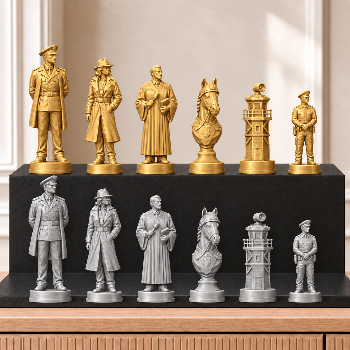 Polizei – thematisches Schachfigurenset mit 32 Figuren – Ansicht 4