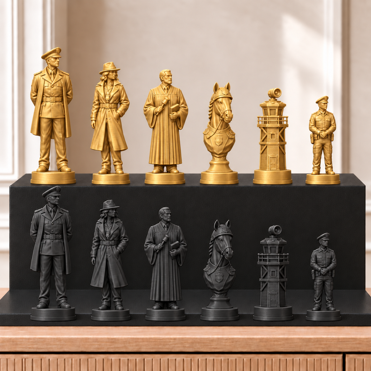 Polizei – thematisches Schachfigurenset mit 32 Figuren – Ansicht 5