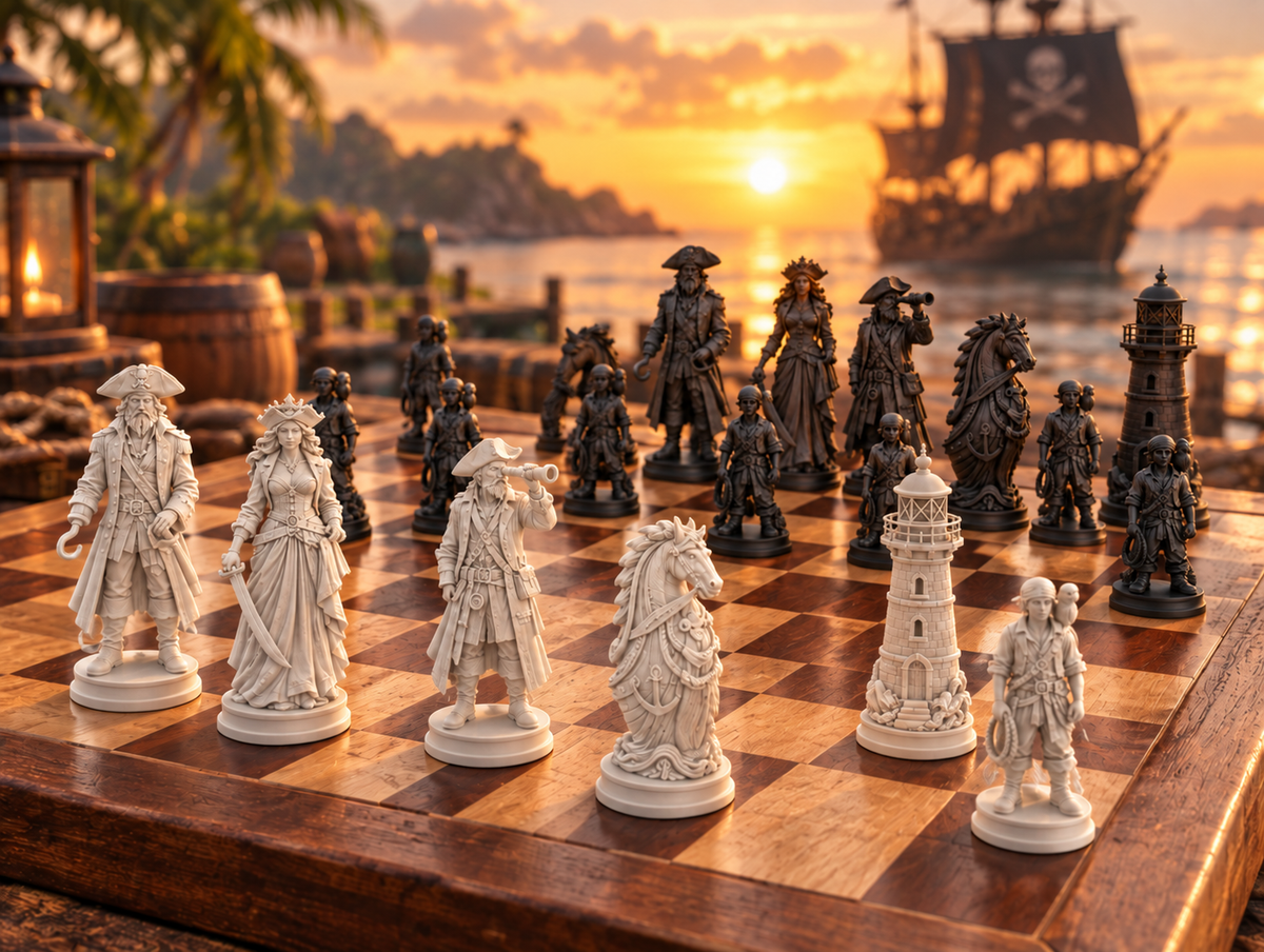 Piraten – thematisches Schachfigurenset mit 32 Figuren – Ansicht 1