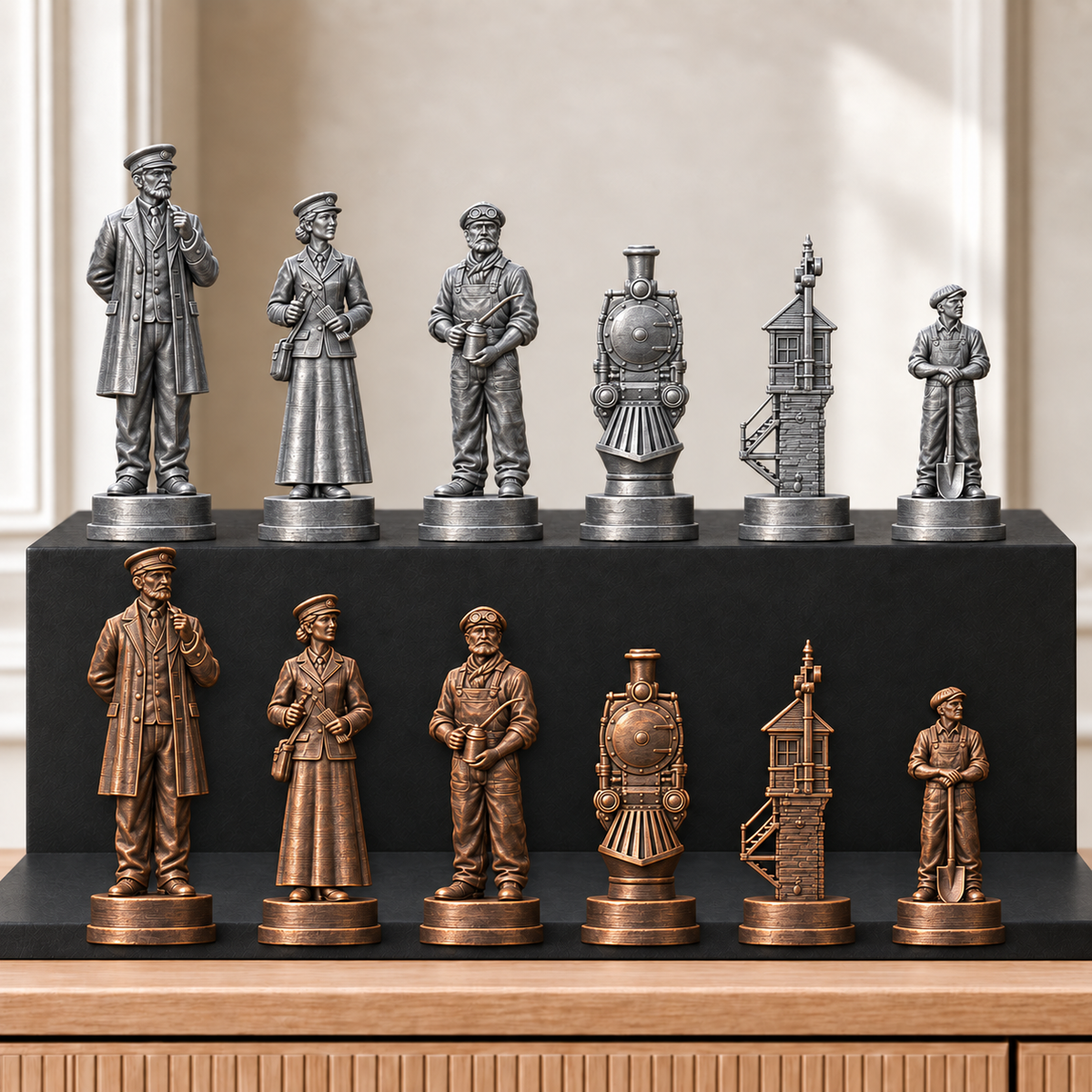 Eisenbahn – thematisches Schachfigurenset mit 32 Figuren – Ansicht 3
