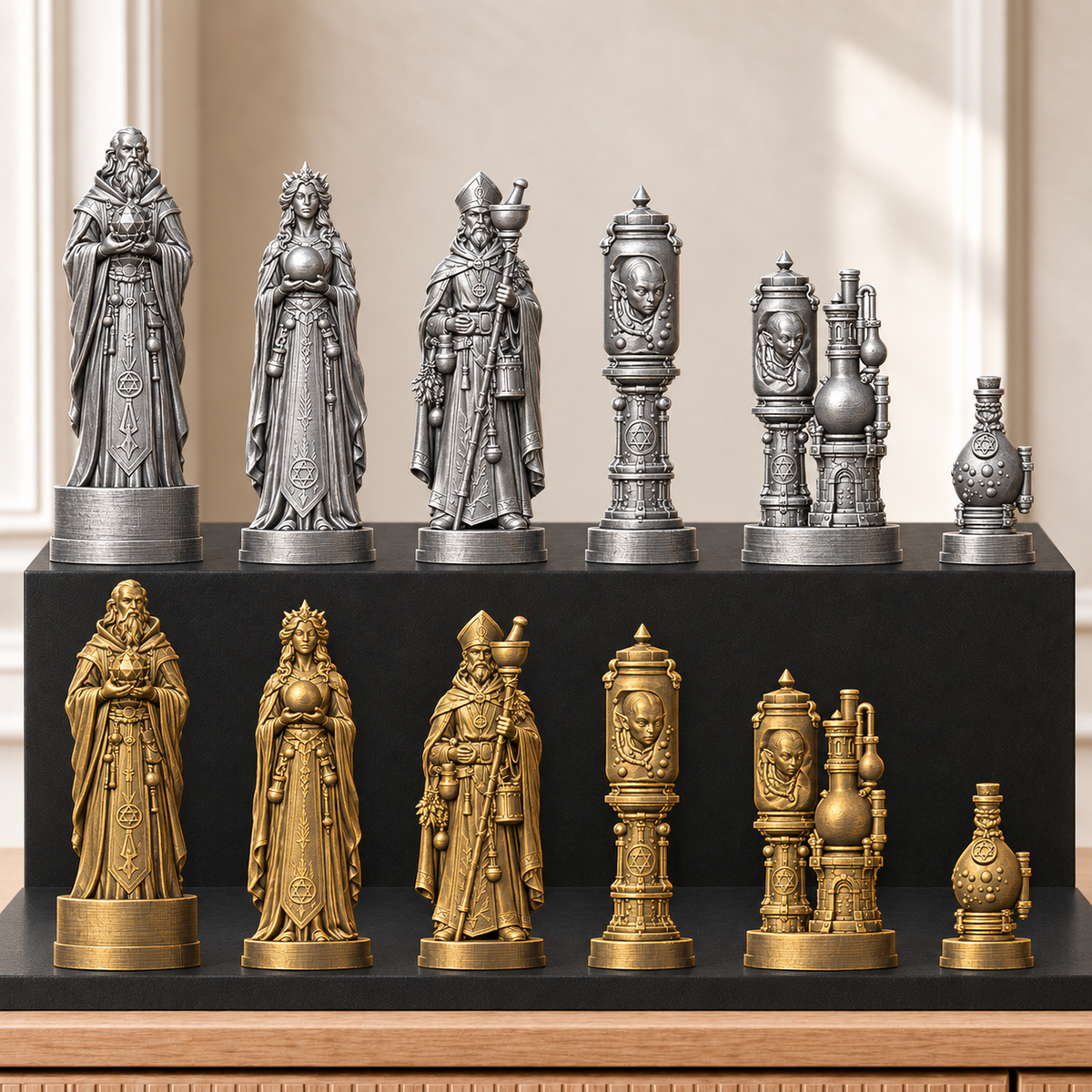 Alchemie – thematisches Schachfigurenset mit 32 Figuren – Ansicht 2