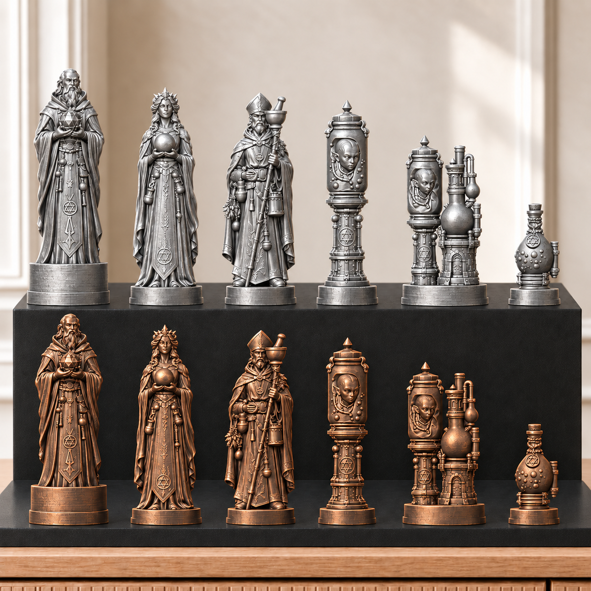 Alchemie – thematisches Schachfigurenset mit 32 Figuren – Ansicht 3
