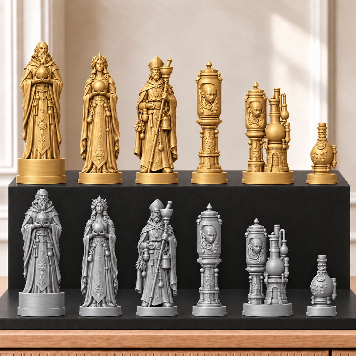 Alchemie – thematisches Schachfigurenset mit 32 Figuren – Ansicht 4
