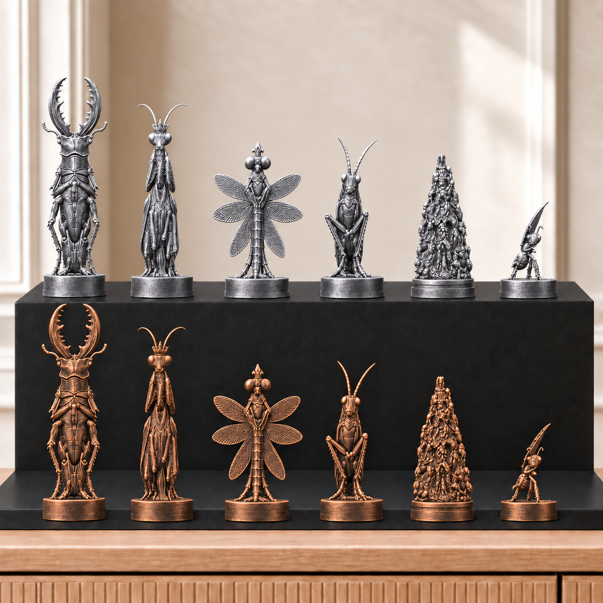 Insekten – thematisches Schachfigurenset mit 32 Figuren – Ansicht 3