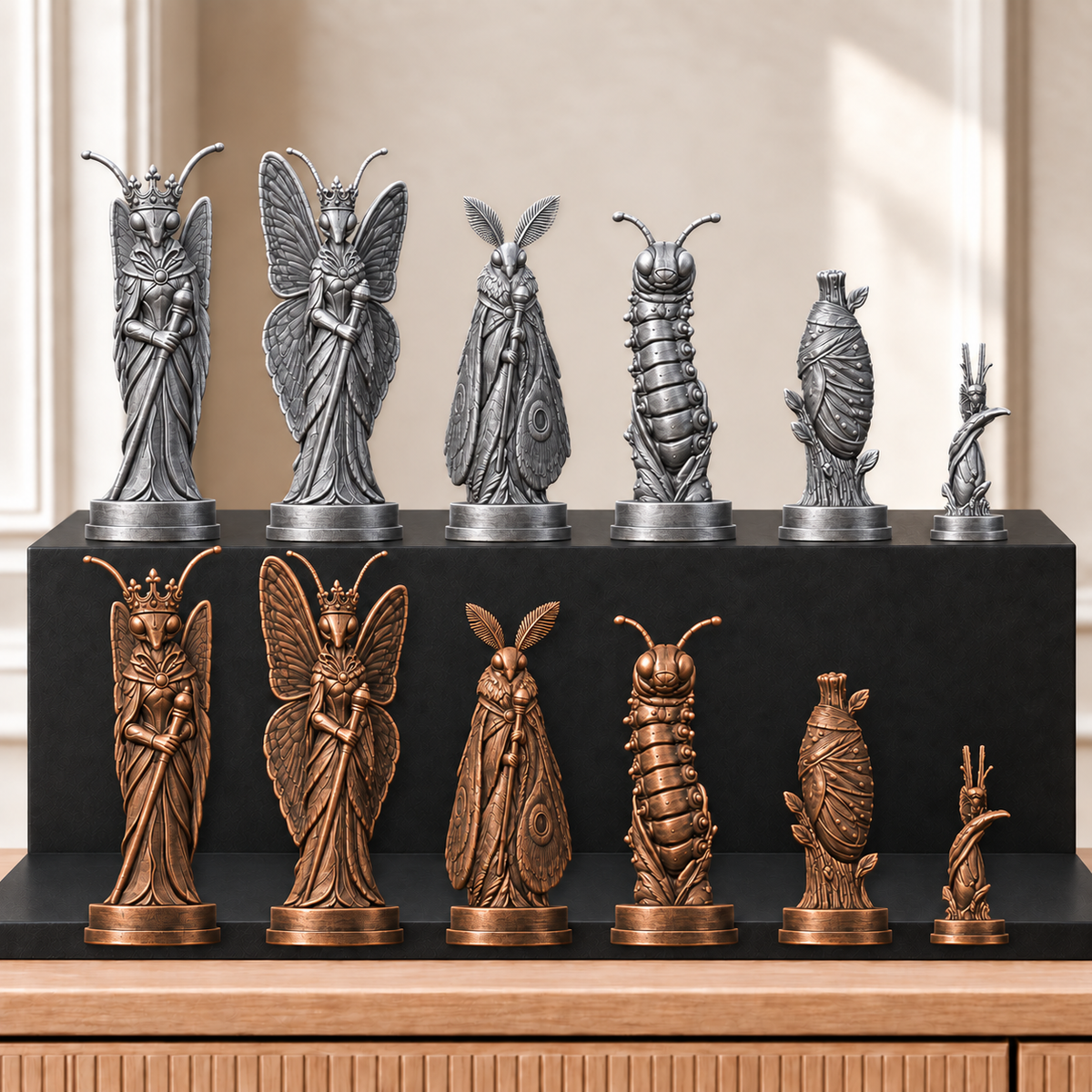Schmetterlinge – thematisches Schachfigurenset mit 32 Figuren – Ansicht 3