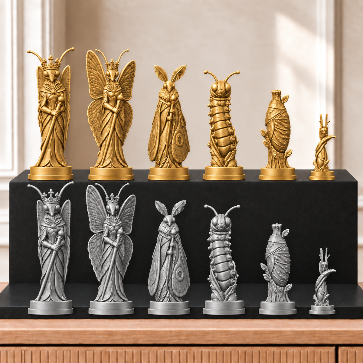 Schmetterlinge – thematisches Schachfigurenset mit 32 Figuren – Ansicht 4