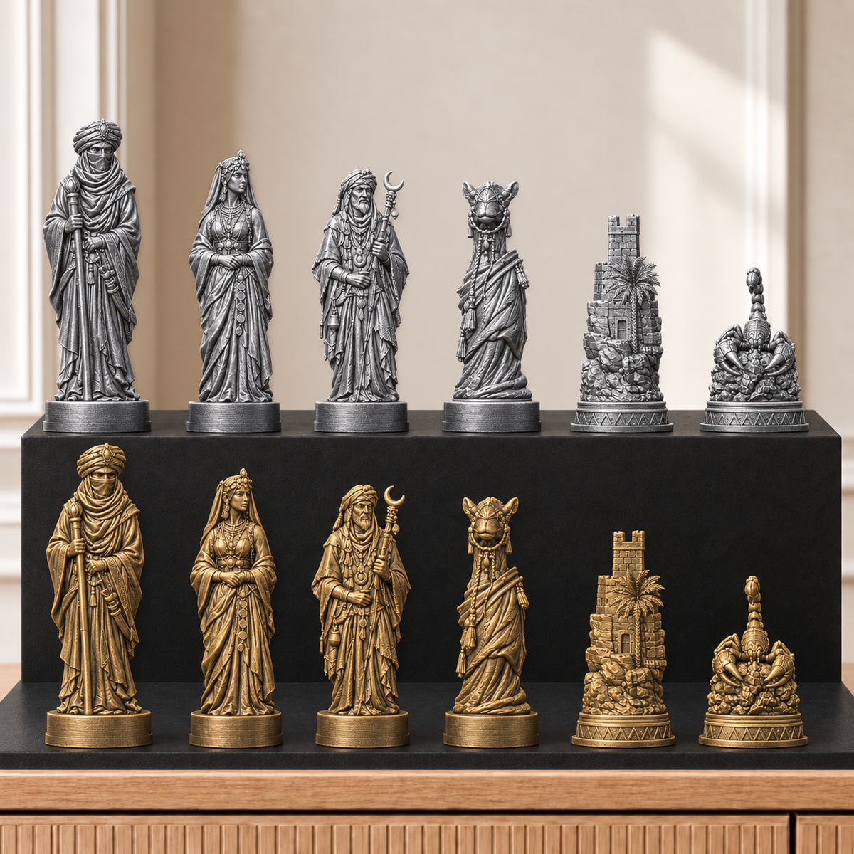 Wüste – thematisches Schachfigurenset mit 32 Figuren – Ansicht 2
