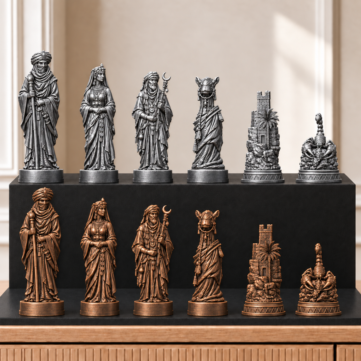 Wüste – thematisches Schachfigurenset mit 32 Figuren – Ansicht 3