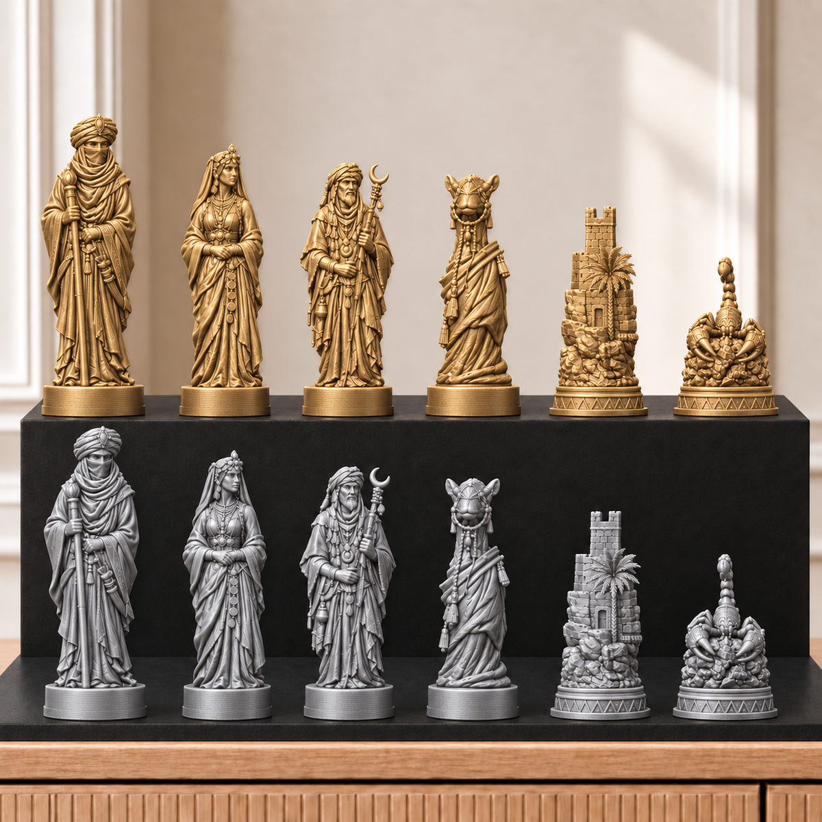 Wüste – thematisches Schachfigurenset mit 32 Figuren – Ansicht 4
