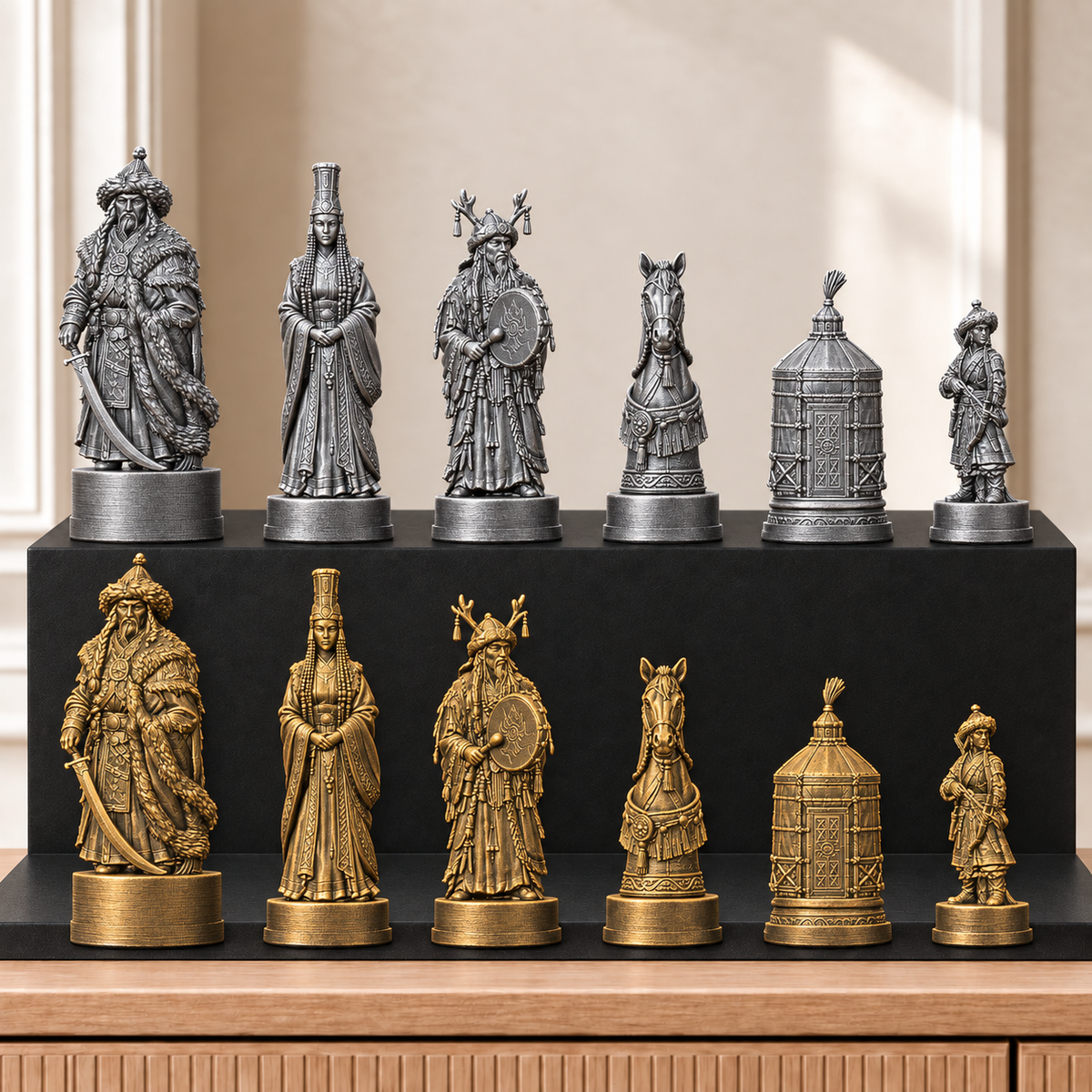 Mongolen – thematisches Schachfigurenset mit 32 Figuren – Ansicht 2