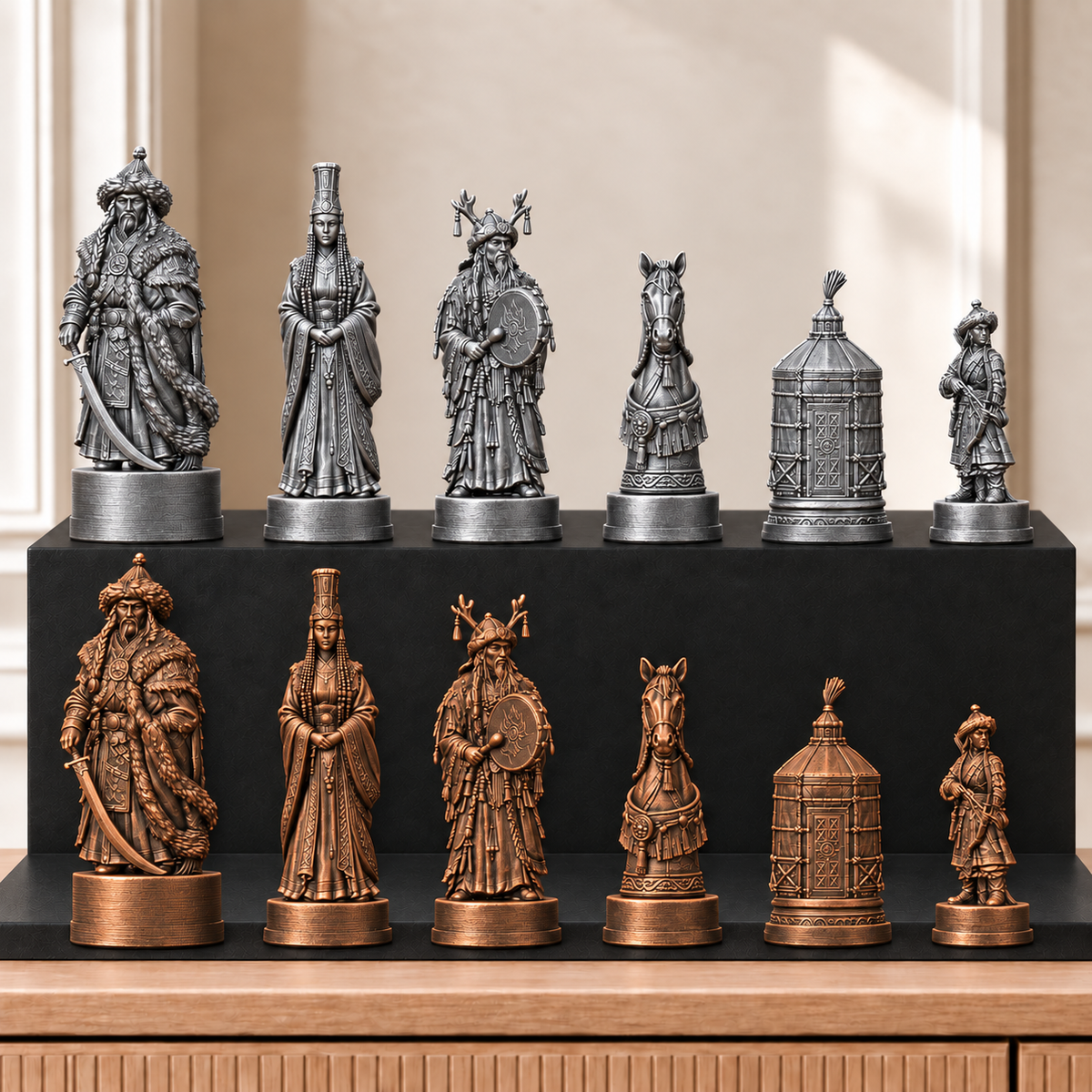 Mongolen – thematisches Schachfigurenset mit 32 Figuren – Ansicht 3