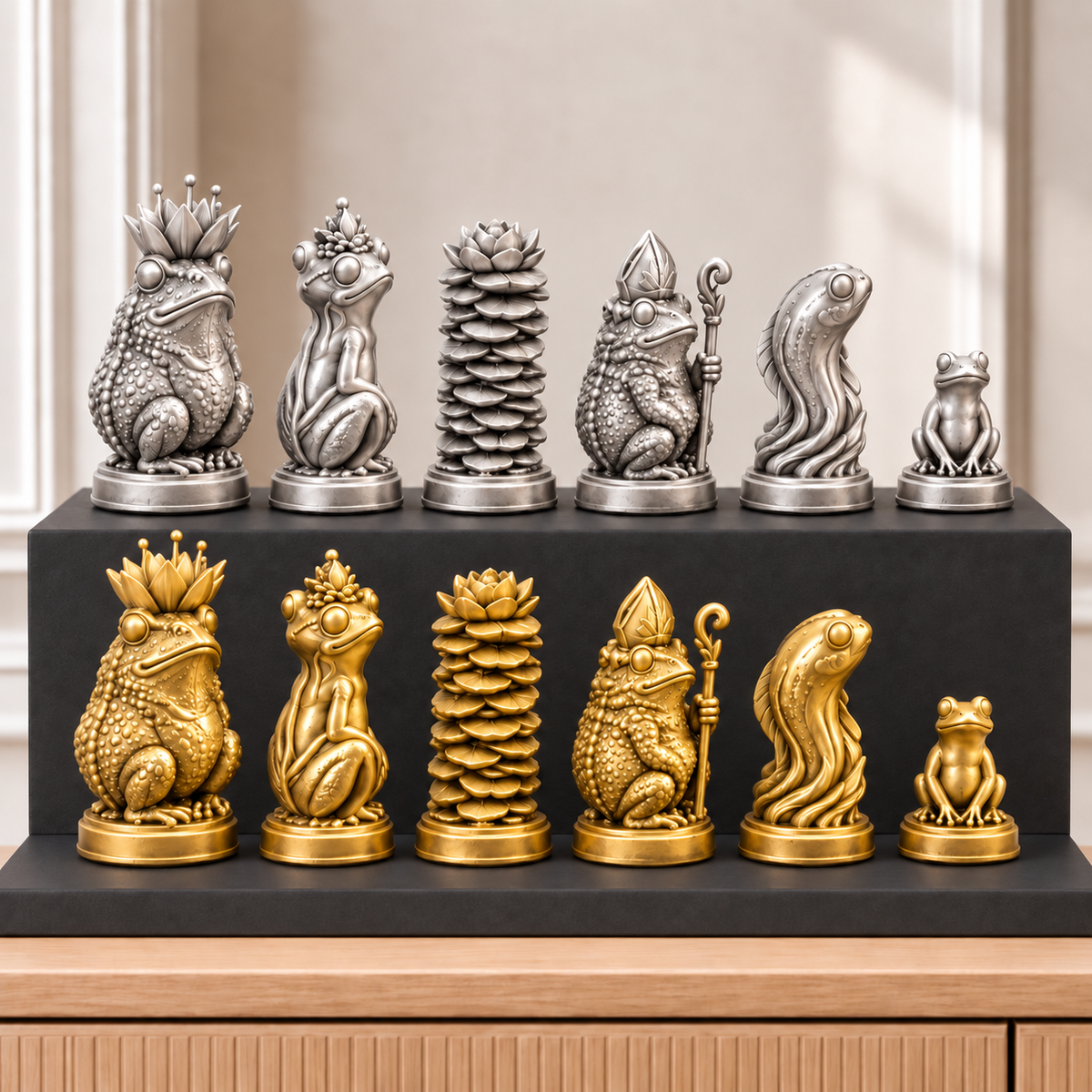 Frösche – thematisches Schachfigurenset mit 32 Figuren – Ansicht 2