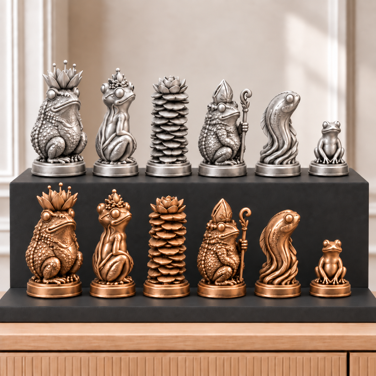 Frösche – thematisches Schachfigurenset mit 32 Figuren – Ansicht 3