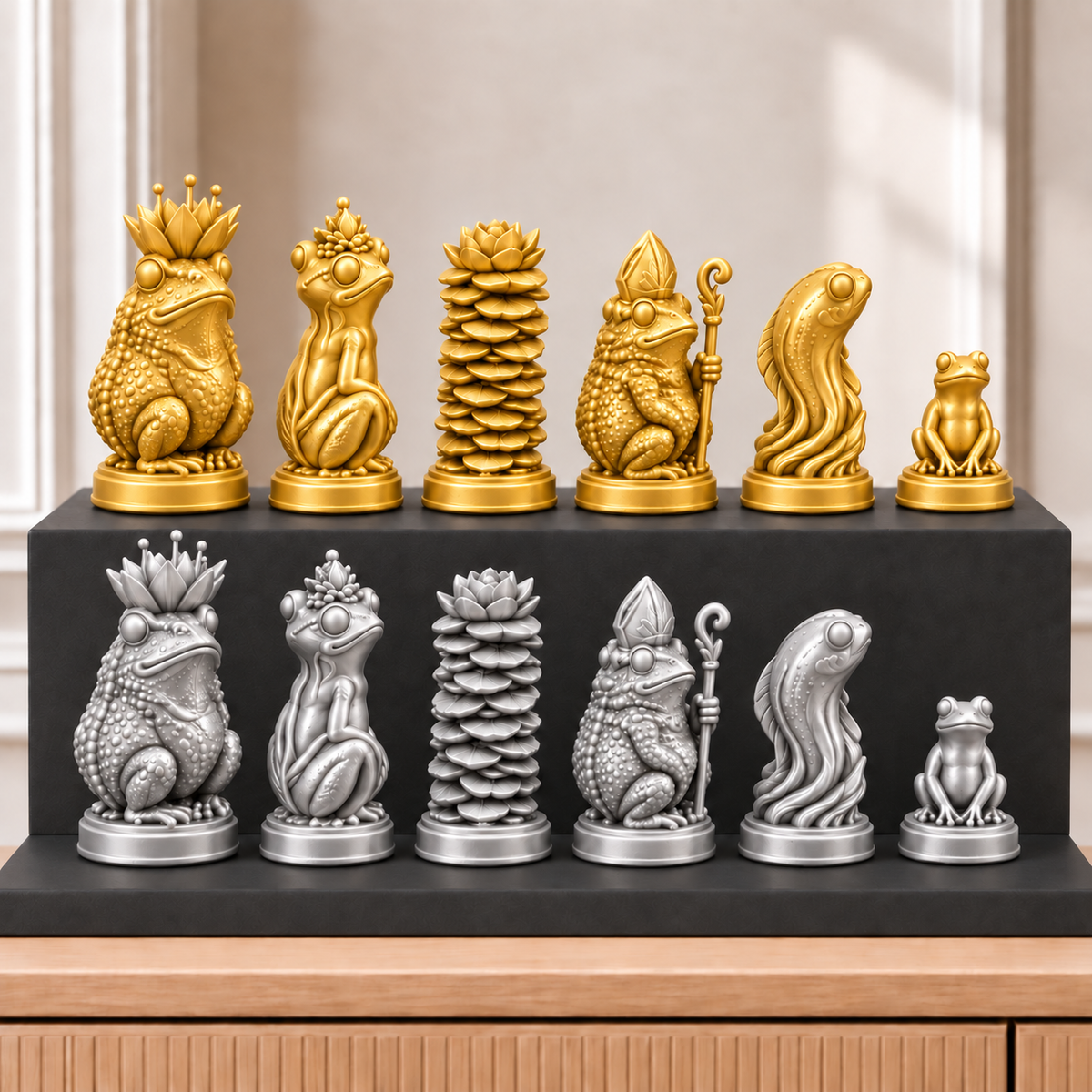 Frösche – thematisches Schachfigurenset mit 32 Figuren – Ansicht 4