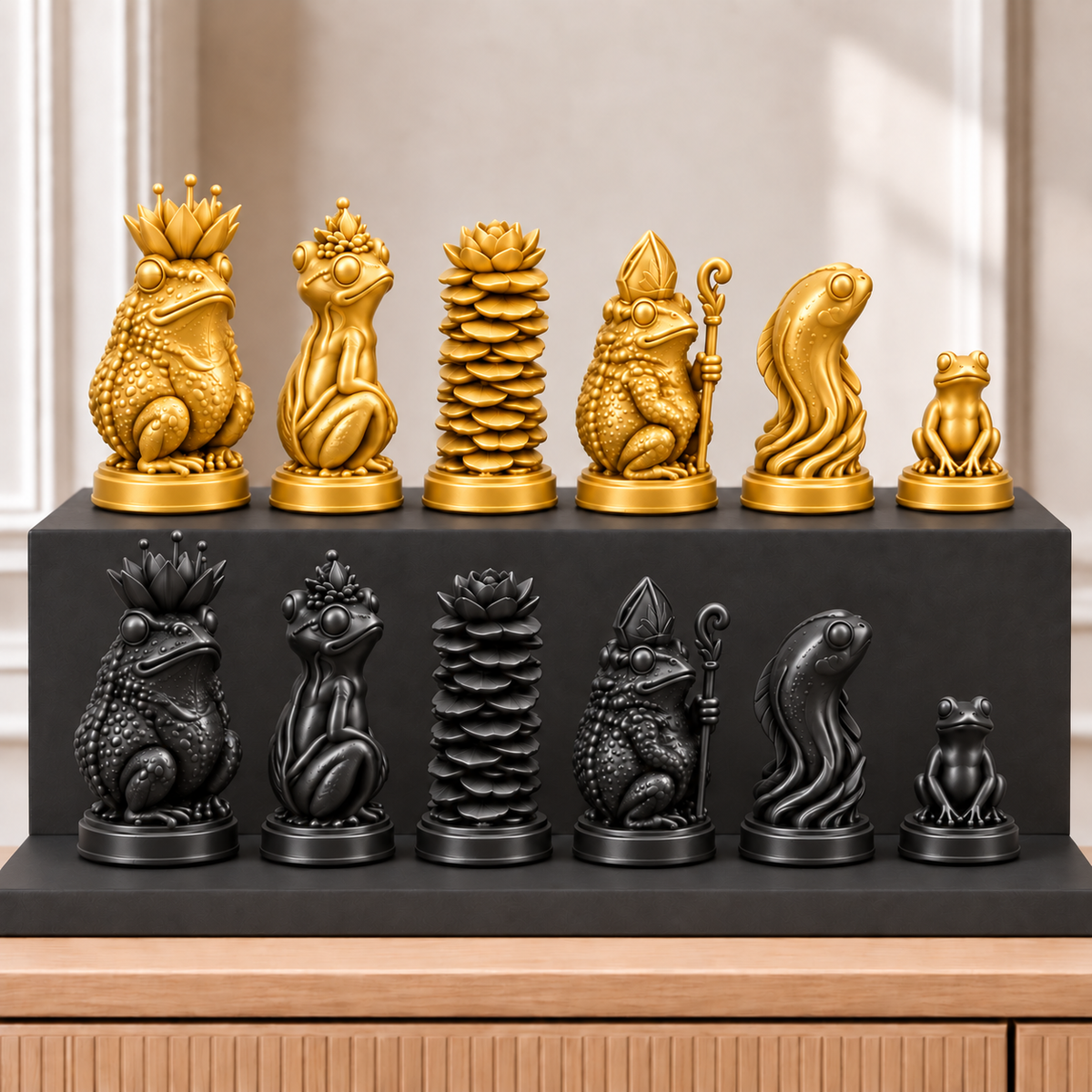 Frösche – thematisches Schachfigurenset mit 32 Figuren – Ansicht 5