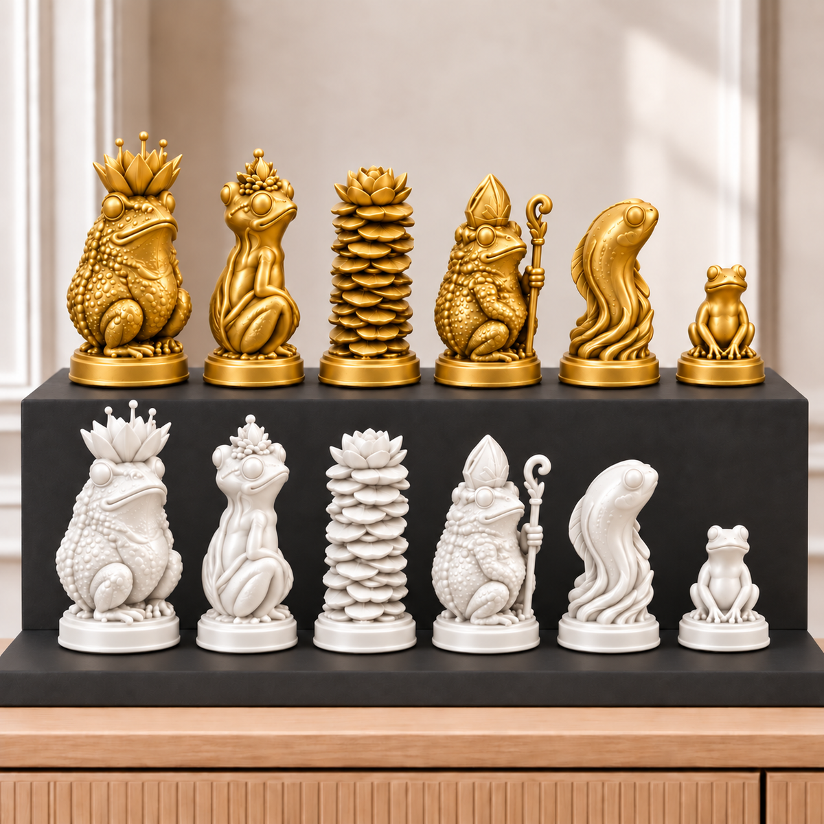 Frösche – thematisches Schachfigurenset mit 32 Figuren – Ansicht 6